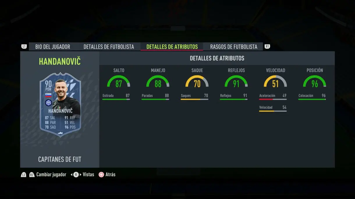 Stats in game Handanovic FUT Captains FIFA 22 Ultimate Team
