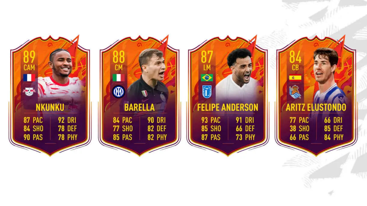 Cartas Headliners de Nkunku, Barella, Felipe Anderson y Elustondo FIFA 22 Ultimate Team