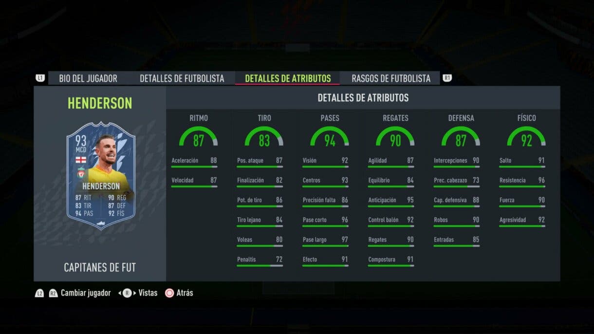 Stats in game Henderson FUT Captains FIFA 22 Ultimate Team