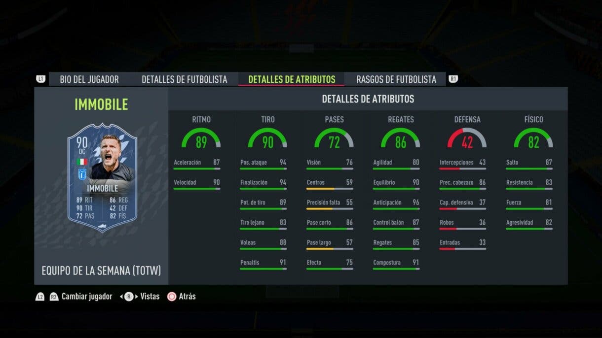 Stats in game Immobile TIF FIFA 22 Ultimate Team