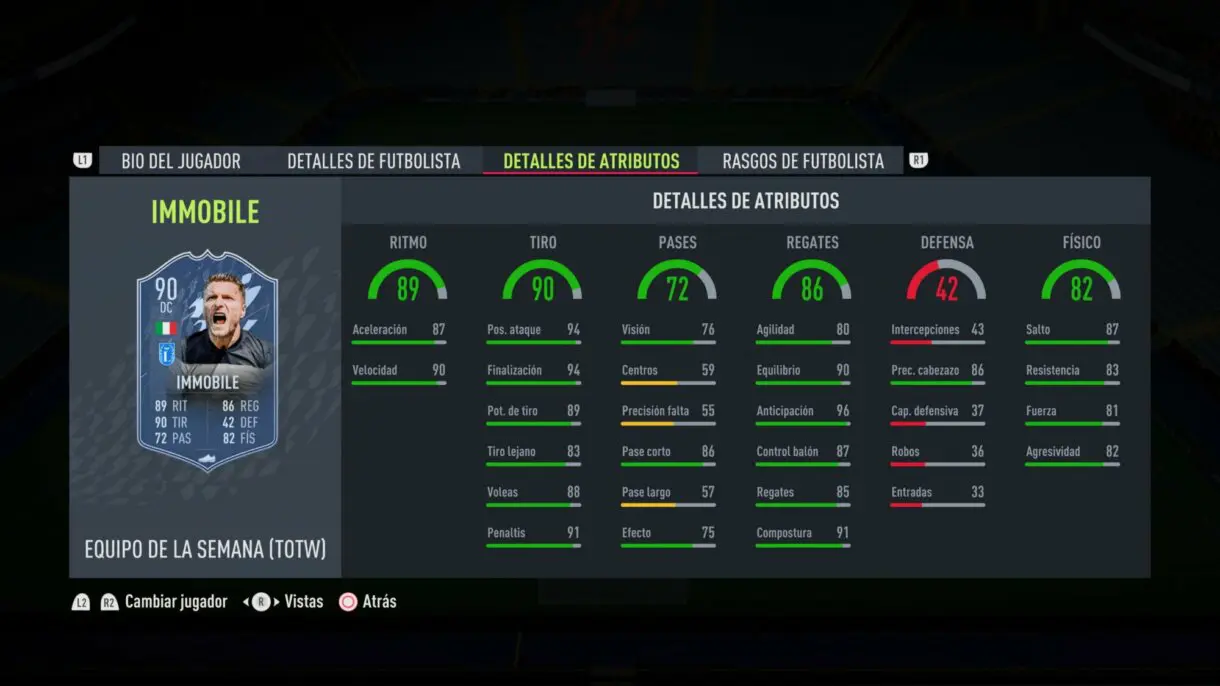 Stats in game Immobile TIF FIFA 22 Ultimate Team