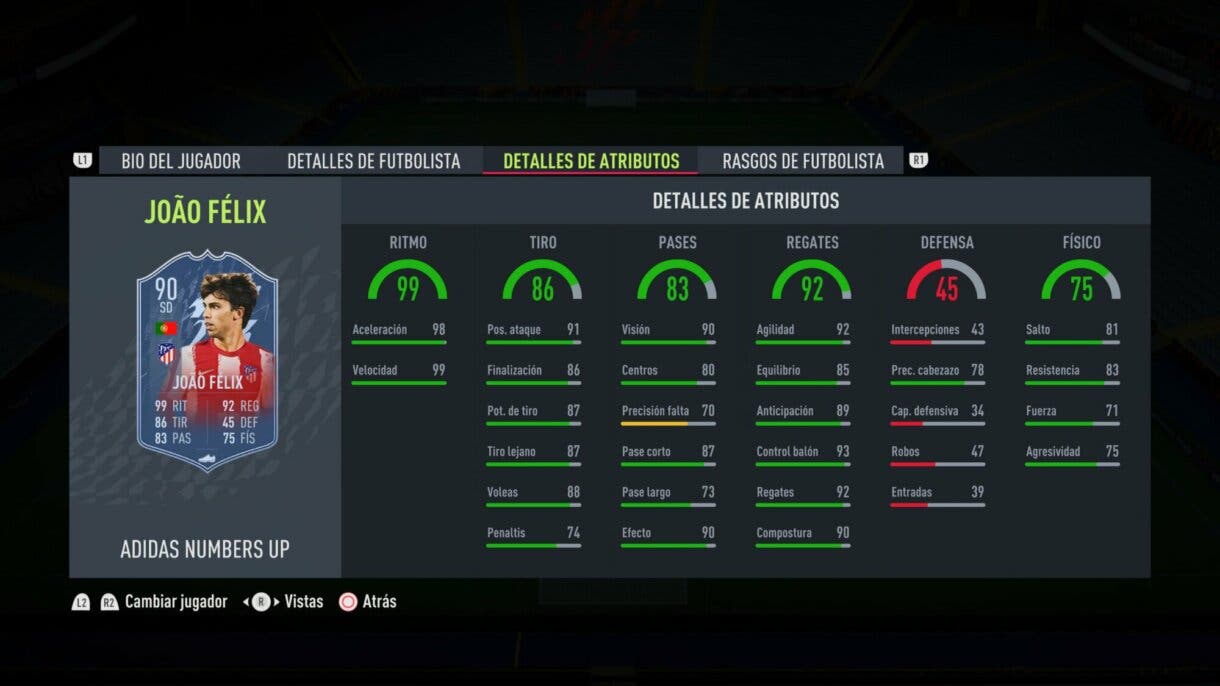 Stats in game actualizadas de Joao Félix Numbers Up FIFA 22 Ultimate Team