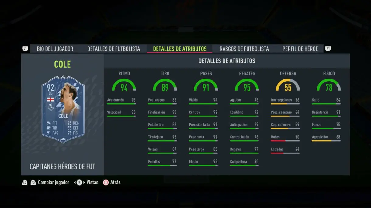 Stats in game Joe Cole FUT Heroes Captains FIFA 22 Ultimate Team