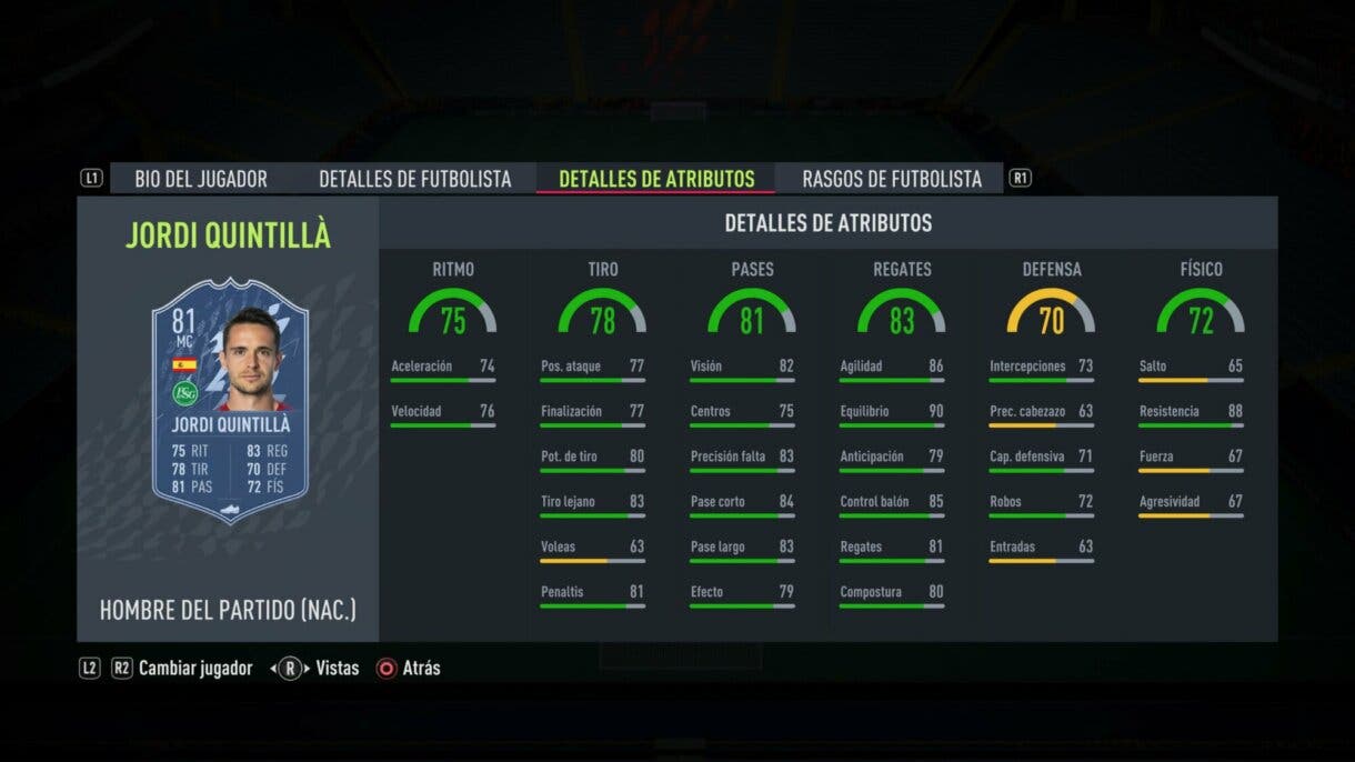 Stats in game Jordi Quintillá MOTM FIFA 22 Ultimate Team