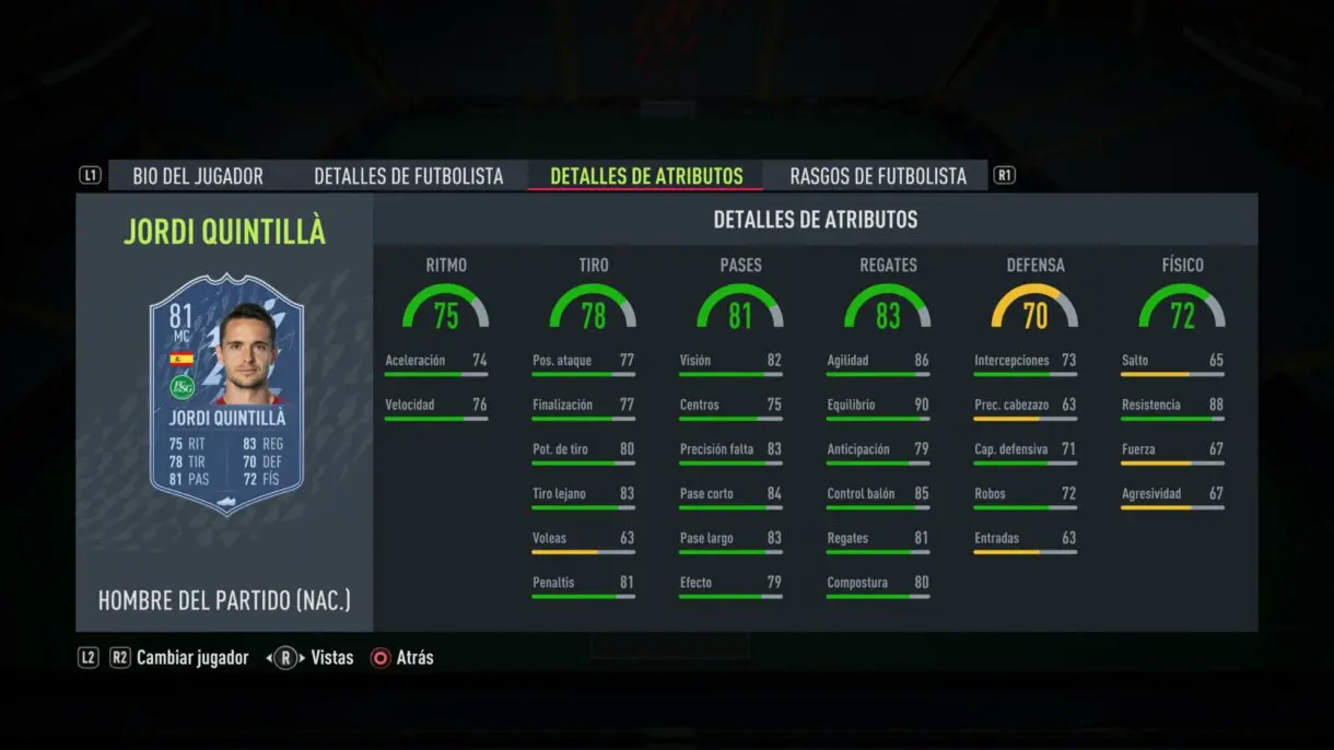 Stats in game Jordi Quintillá MOTM FIFA 22 Ultimate Team