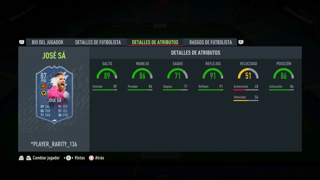 Stats in game José Sá Fantasy FUT actualizado FIFA 22 Ultimate Team