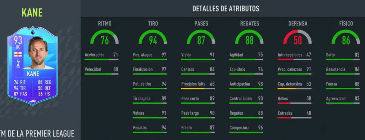 Stats in game Harry Kane POTM Premier League FIFA 22 Ultimate Team
