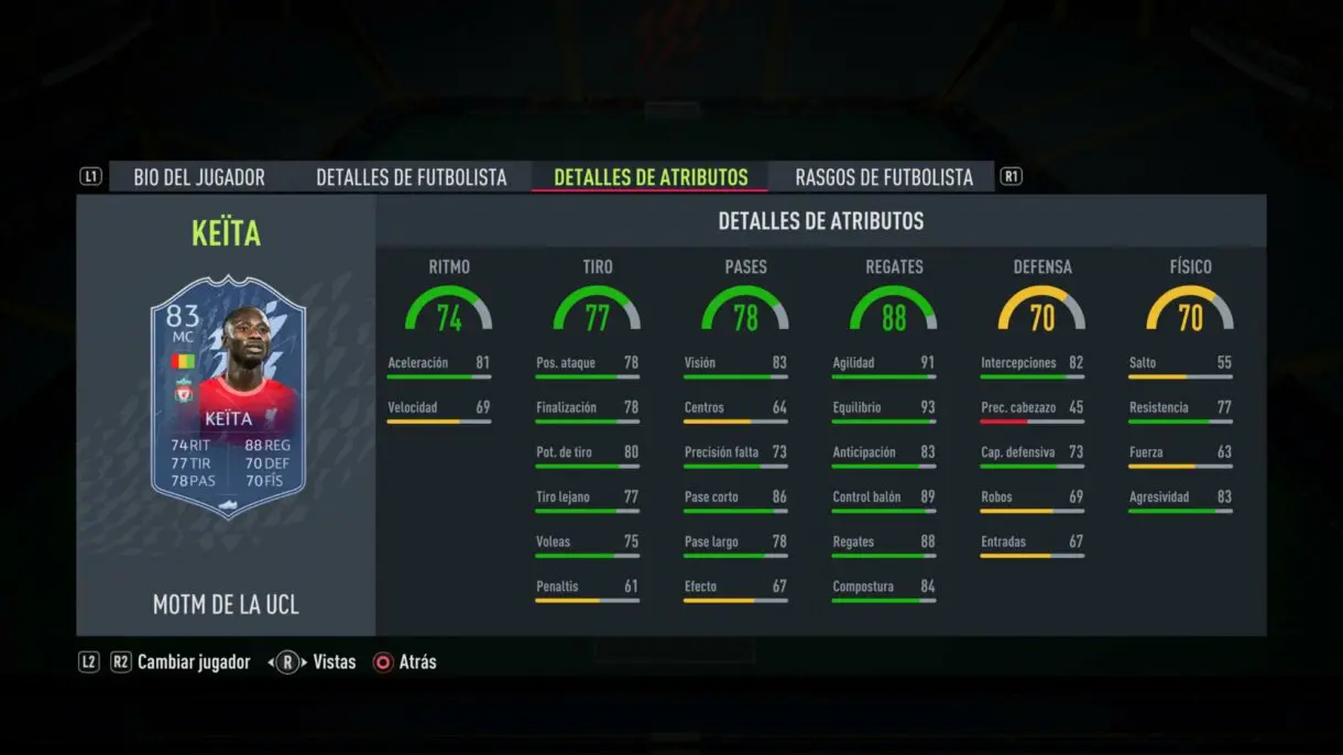 Stats in game Keïta MOTM FIFA 22 Ultimate Team