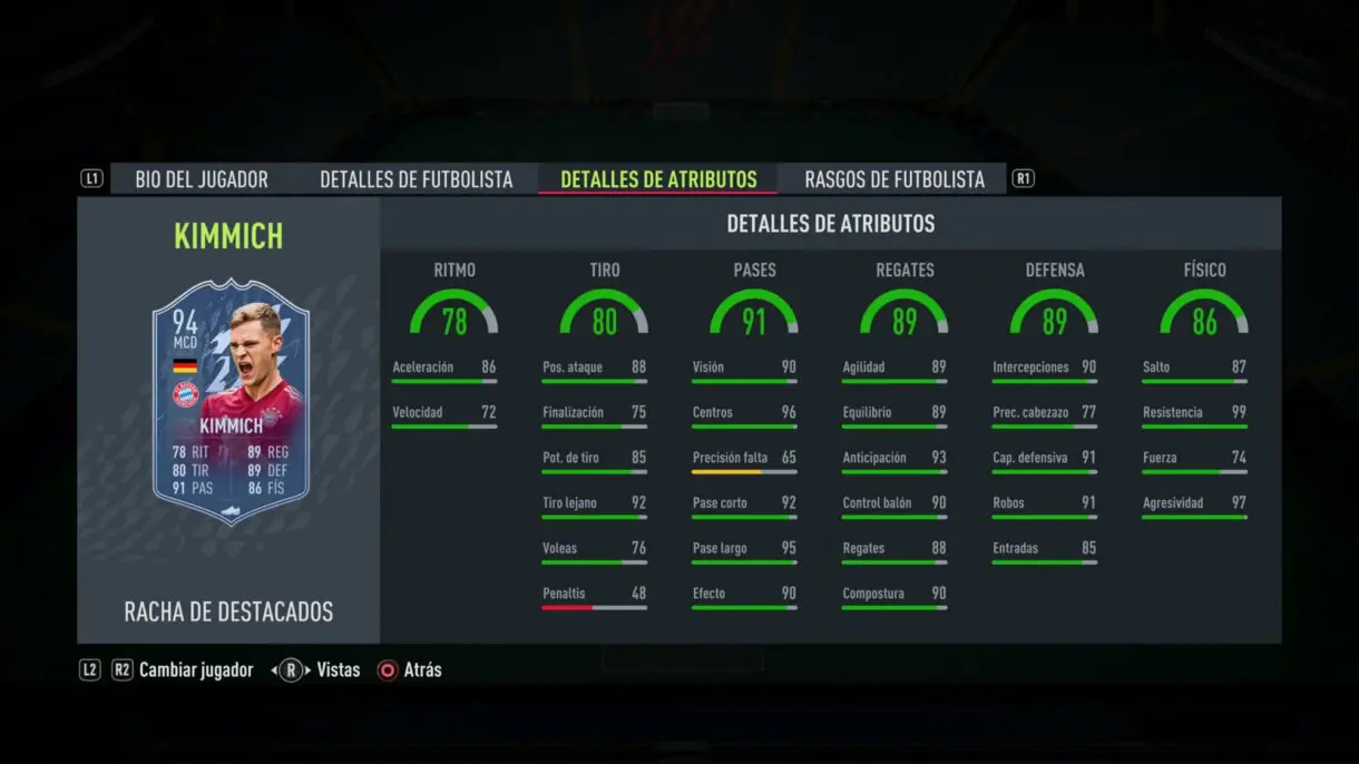 Stats in game Kimmich Headliners FIFA 22 Ultimate Team