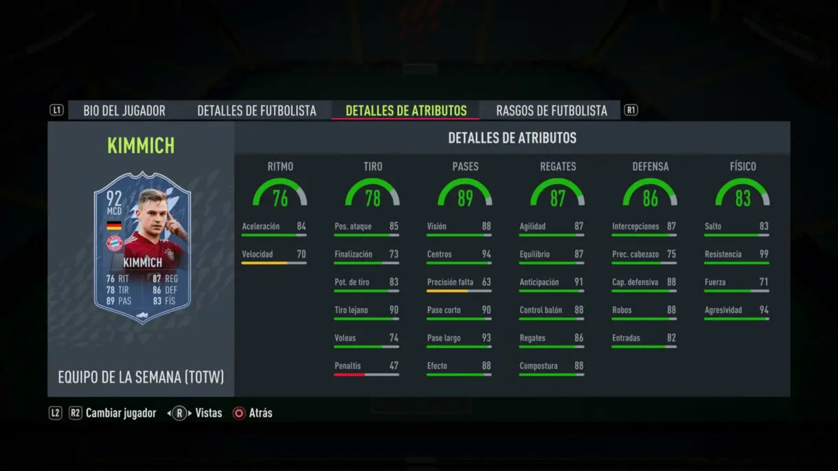Stats in game Kimmich TIF FIFA 22 Ultimate Team
