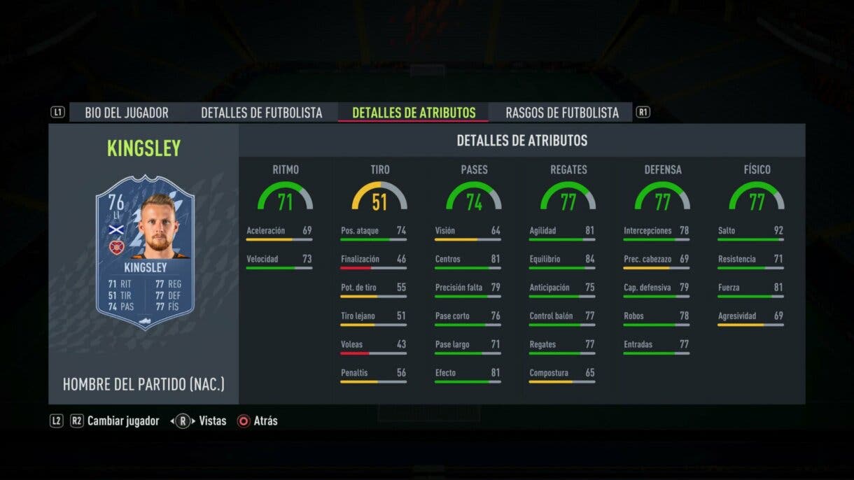 Stats in game Kingsley MOTM FIFA 22 Ultimate Team