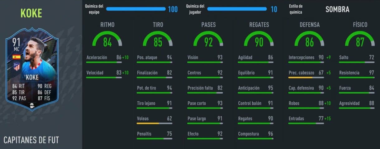 Stats in game Koke FUT Captains FIFA 22 Ultimate Team