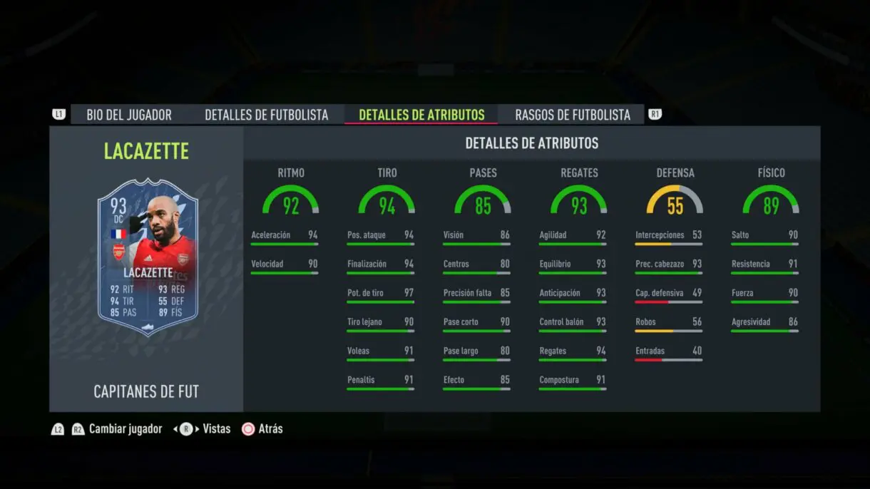 Stats in game Lacazette FUT Captains FIFA 22 Ultimate Team