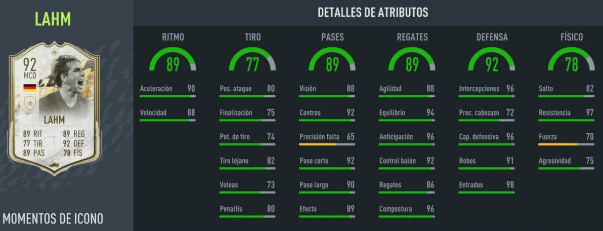 Stats in game Philipp Lahm Icono Moments FIFA 22 Ultimate Team