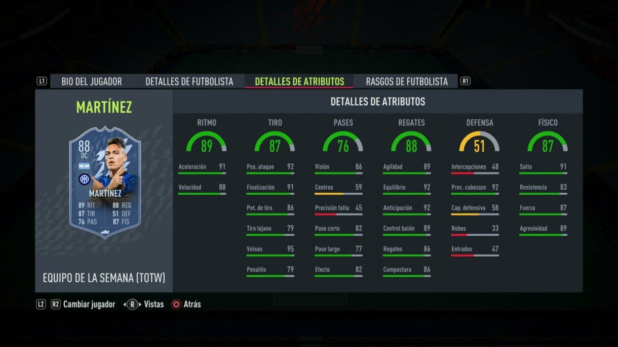 Stats in game Lautaro Martínez TIF FIFA 22 Ultimate Team