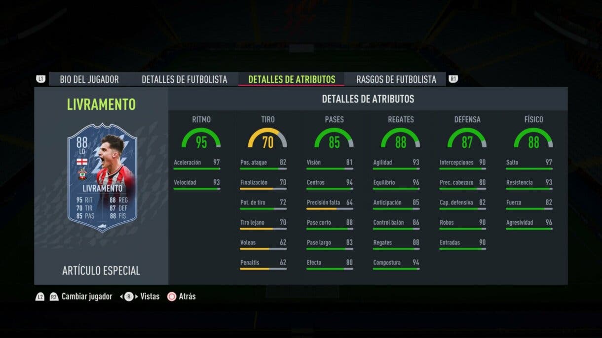 Stats in game Livramento TOTS FIFA 22 Ultimate Team