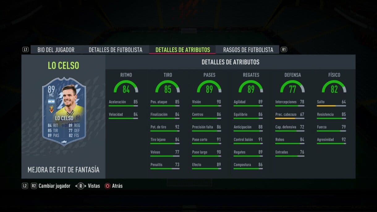 Stats in game actualizadas Lo Celso Fantasy FUT FIFA 22 Ultimate Team