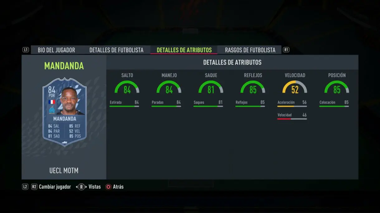 Stats in game Mandanda MOTM FIFA 22 Ultimate Team