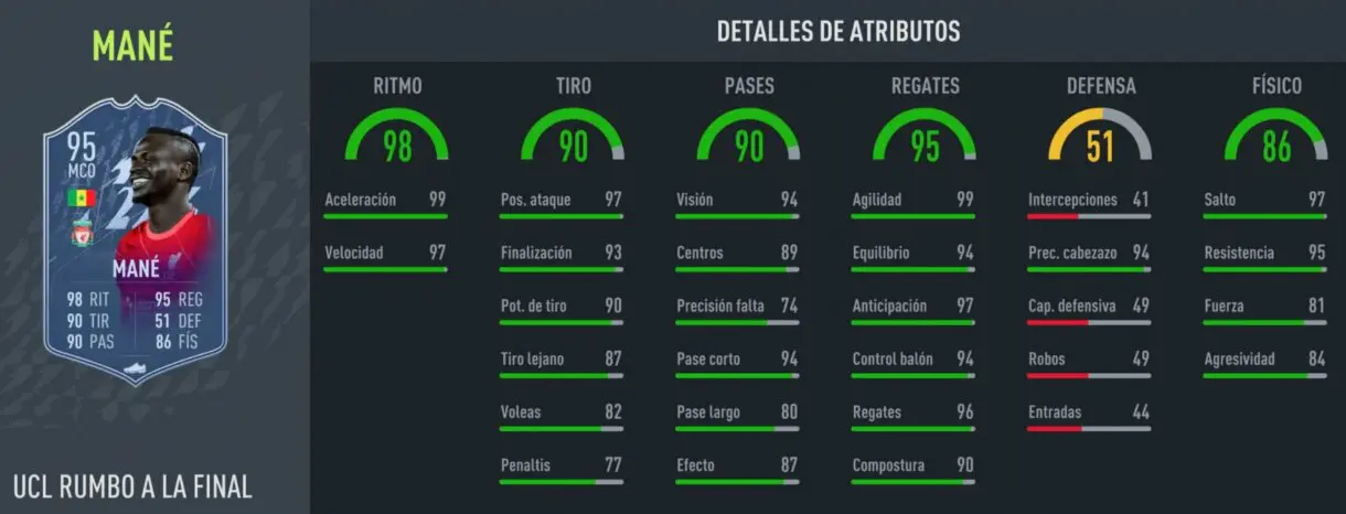 Stats in game actualizadas Mané RTTF FIFA 22 Ultimate Team