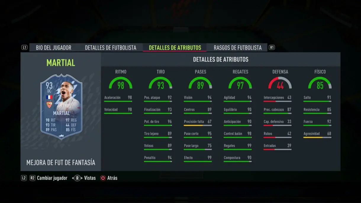 Stats in game actualizadas Martial Fantasy FUT FIFA 22 Ultimate Team