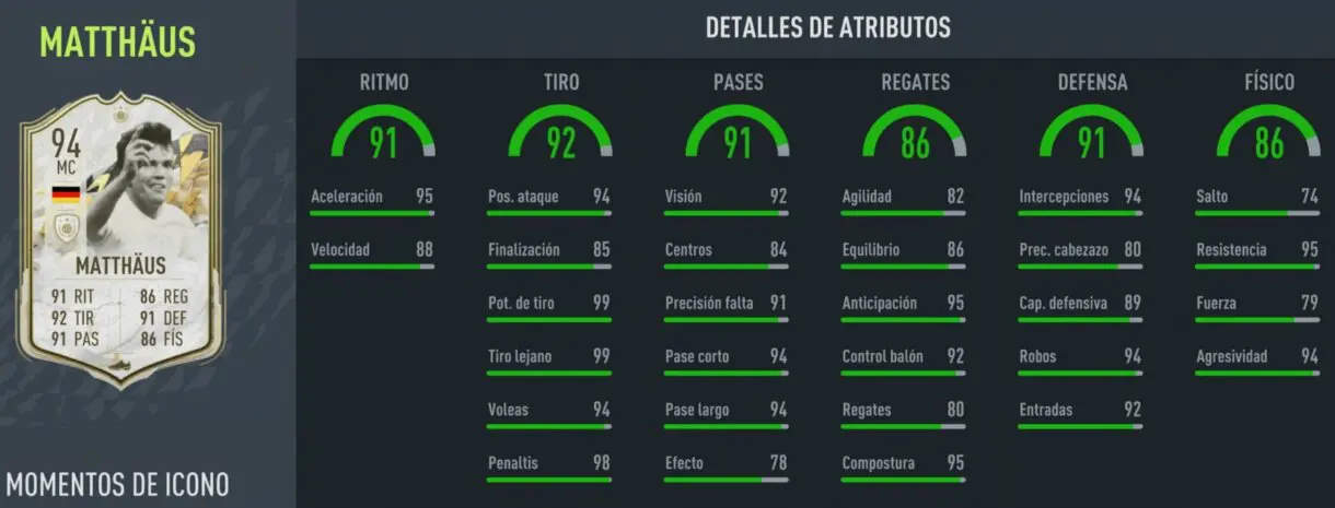 Stats in game Matthäus Icono Moments FIFA 22 Ultimate Team