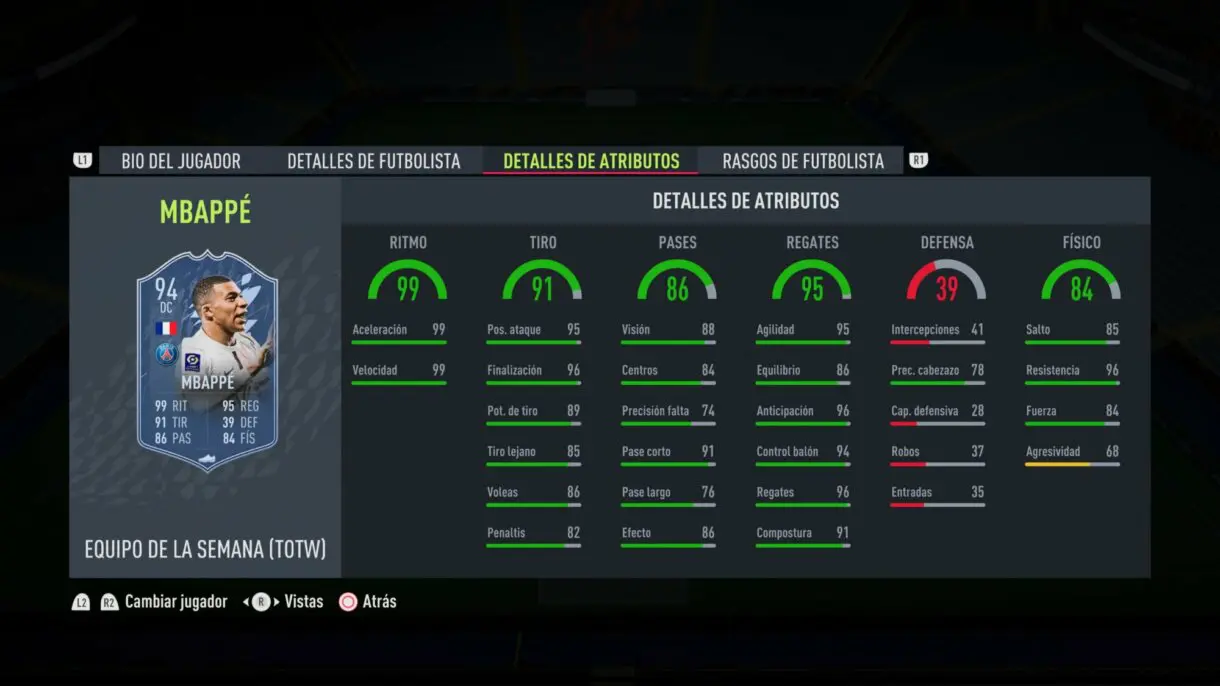 Stats in game Mbappé TIF FIFA 22 Ultimate Team