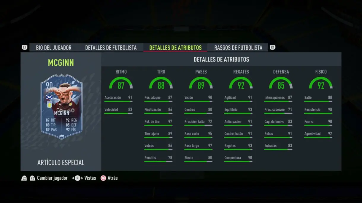 Stats in game McGinn TOTS FIFA 22 Ultimate Team