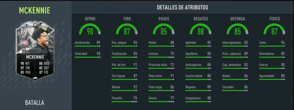 Stats in game Mckennie Showdown FIFA 22 Ultimate Team