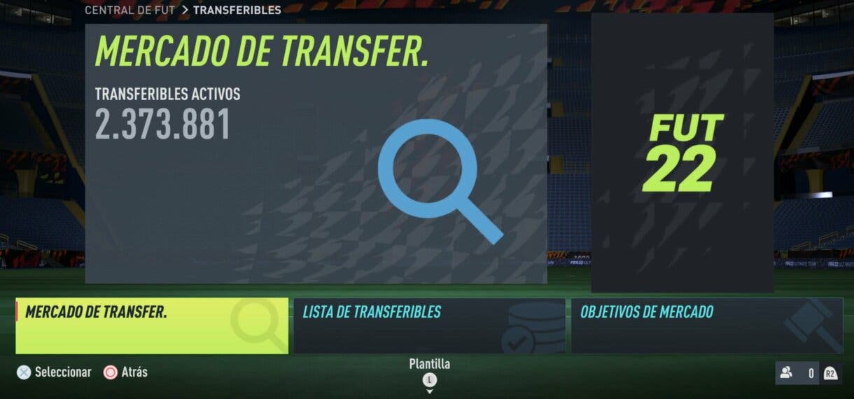 Menú general mercado de transferibles FIFA 22 Ultimate Team