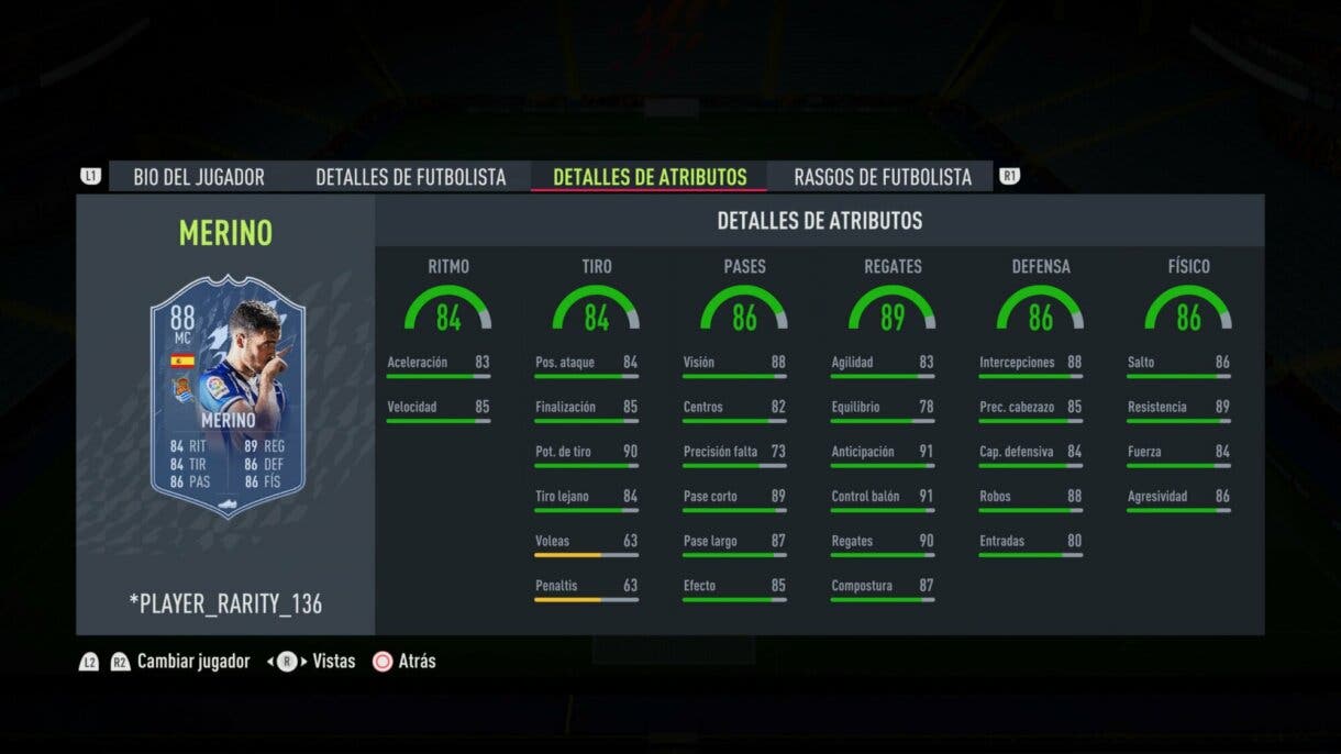 Stats in game Mikel Merino Fantasy FUT actualizado FIFA 22 Ultimate Team