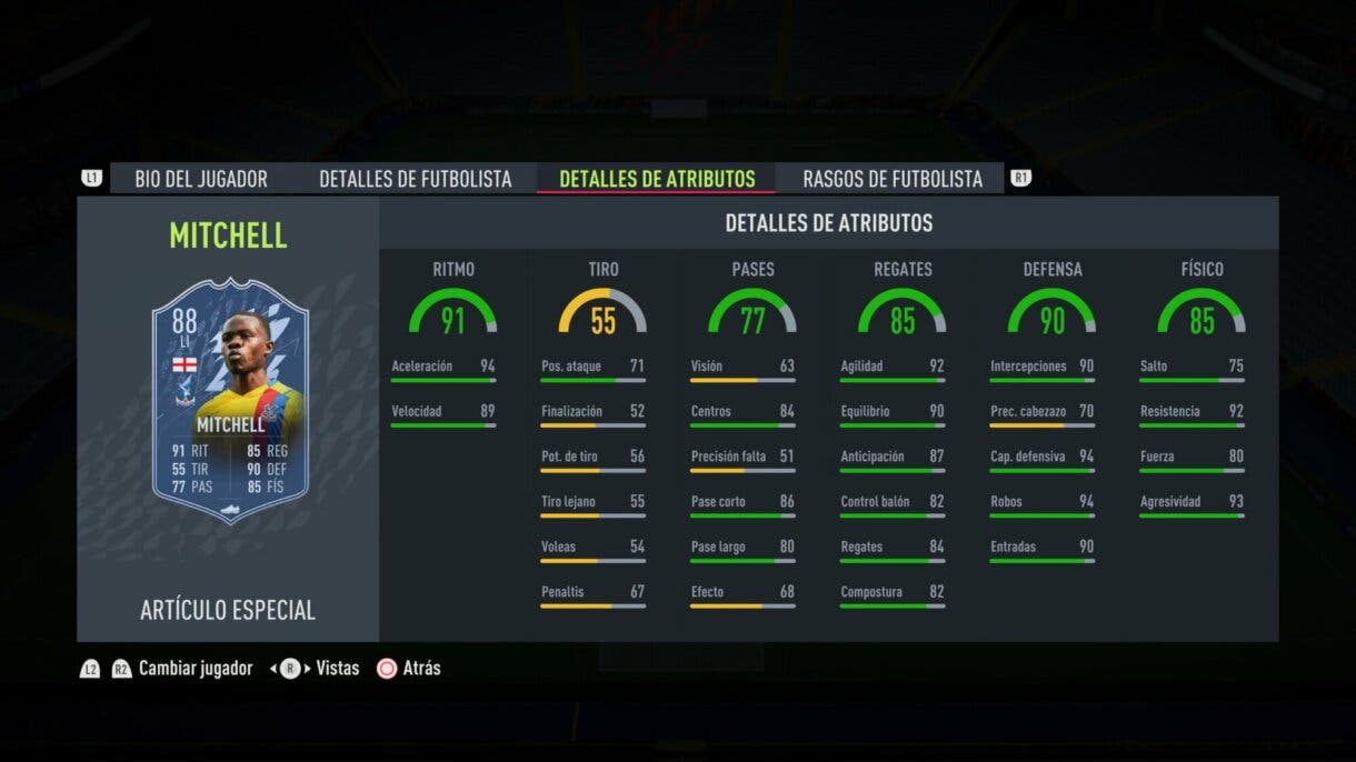Stats in game Mitchell TOTS FIFA 22 Ultimate Team