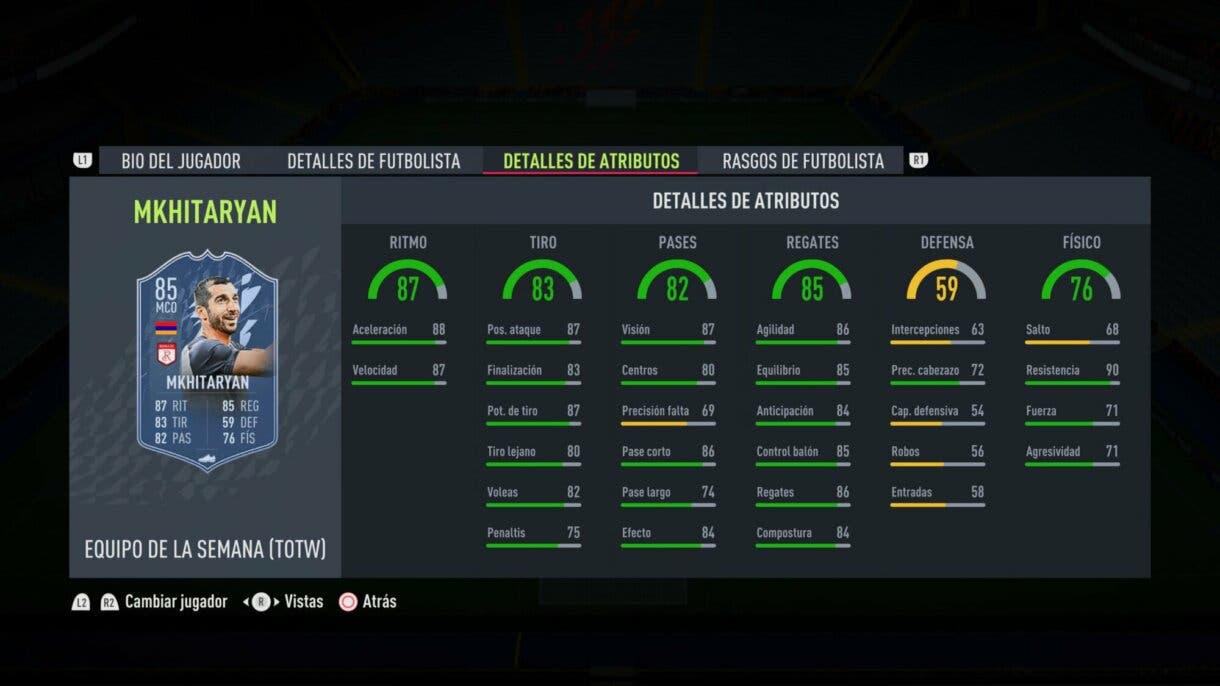 Stats in game Mkhitaryan IF FIFA 22 Ultimate Team