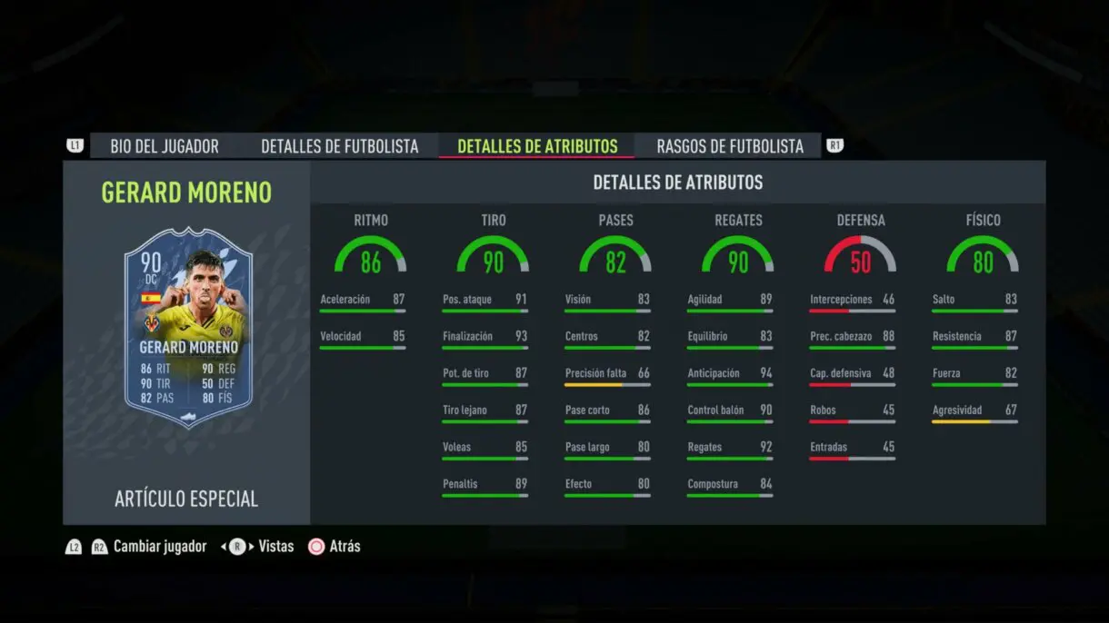 Stats in game Moreno TOTS FIFA 22 Ultimate Team
