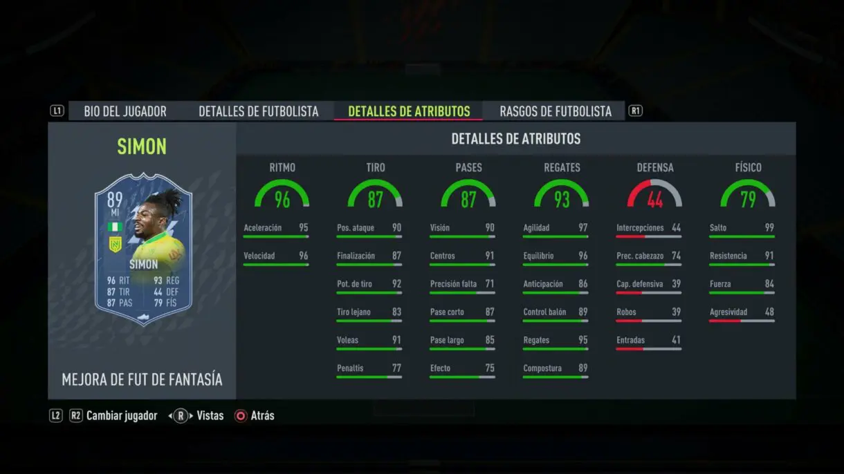 Stats in game actualizadas Moses Simon Fantasy FUT FIFA 22 Ultimate Team