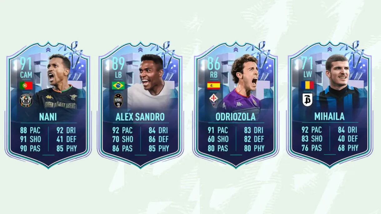 Cartas Fantasy FUT Nani, Alex Sandro, Odriozola, Mihaila FIFA 22 Ultimate Team