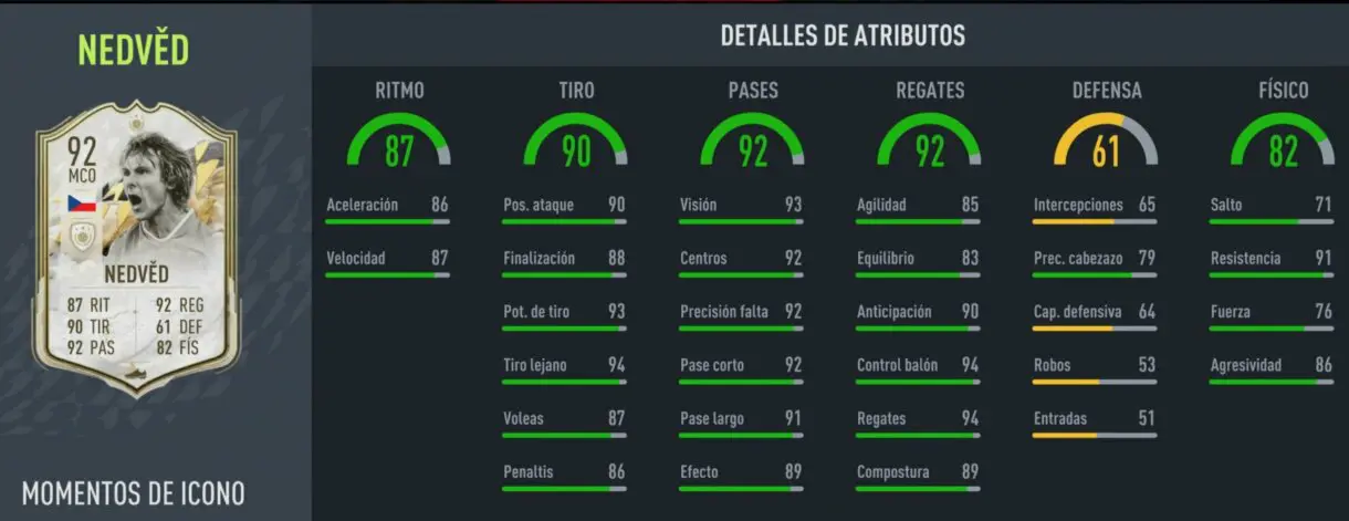 Stats in game Nedved Icono Moments FIFA 22 Ultimate Team