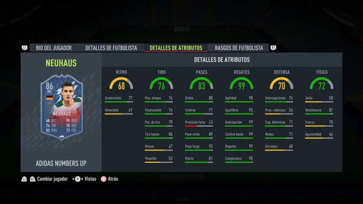 Stats in game actualizadas de Neuhaus Numbers Up FIFA 22 Ultimate Team