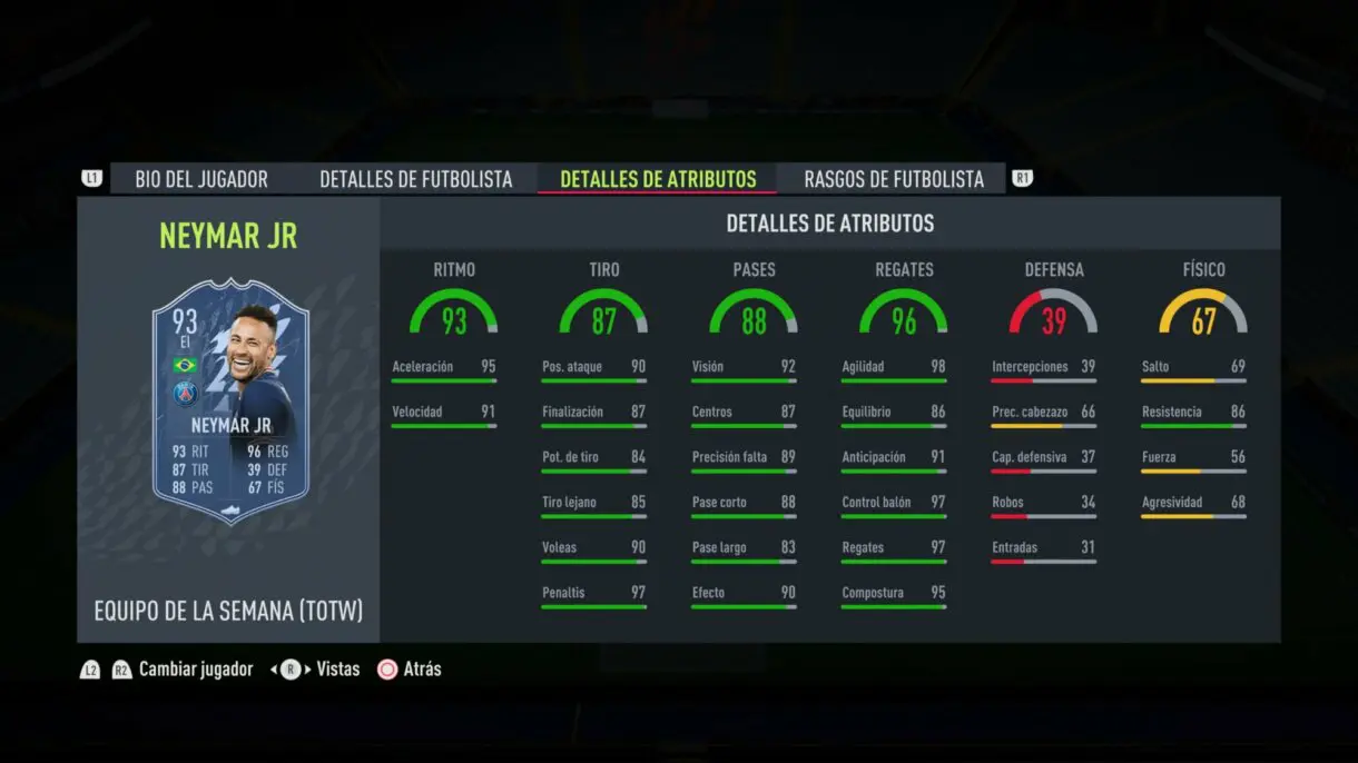Stats in game Neymar SIF FIFA 22 Ultimate Team