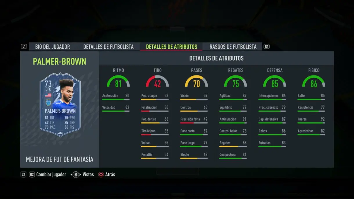 Stats in game actualizadas Palmer-Brown Fantasy FUT FIFA 22 Ultimate Team