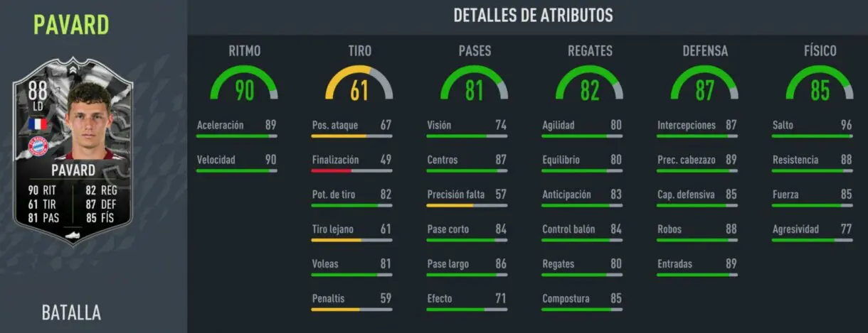 Stats in game Benjamin Pavard Showdown FIFA 22 Ultimate Team