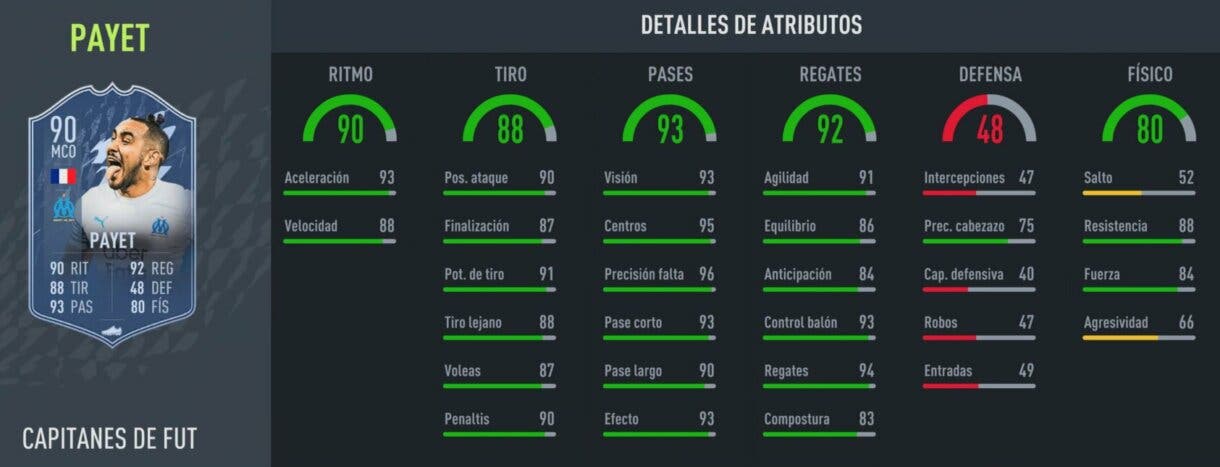 Stats in game Dimitri Payet FUT Captains FIFA 22 Ultimate Team