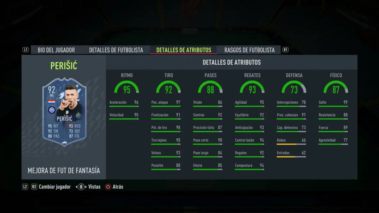 Stats in game actualizadas Perisic Fantasy FUT FIFA 22 Ultimate Team