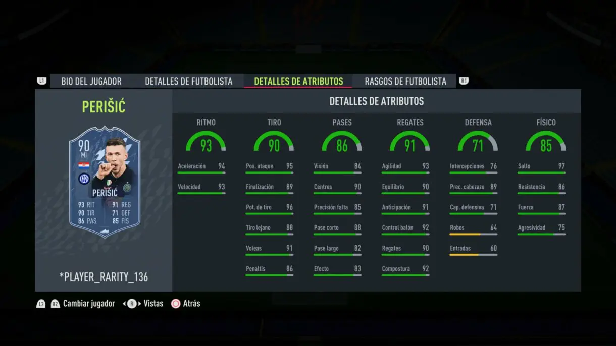 Stats in game Perisic Fantasy FUT actualizado FIFA 22 Ultimate Team