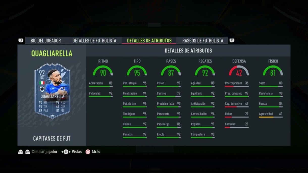 Stats in game Quagliarella FUT Captains FIFA 22 Ultimate Team