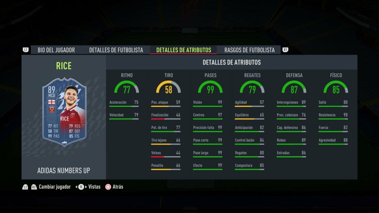Stats in game actualizadas de Rice Numbers Up FIFA 22 Ultimate Team