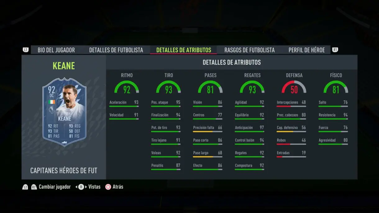 Stats in game Robbie Keane FUT Heroes Captains FIFA 22 Ultimate Team