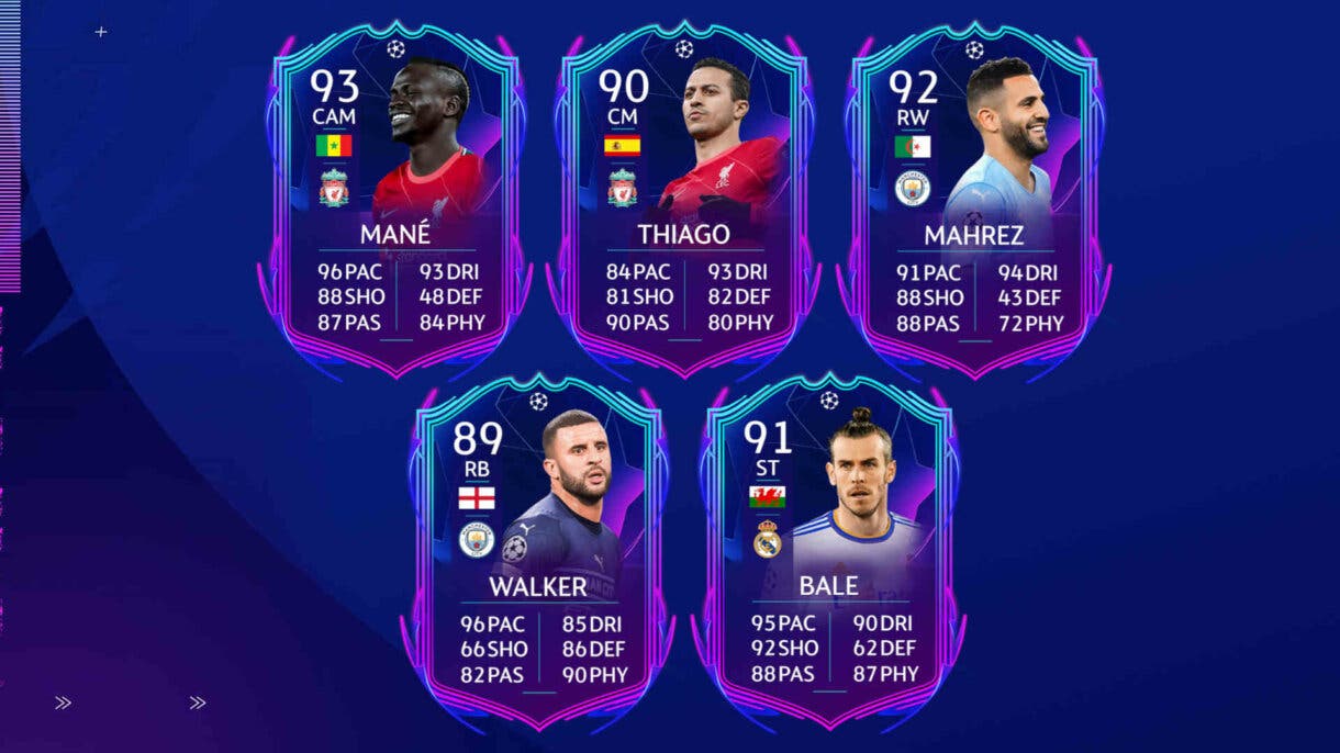 Cartas RTTF Champions League Mané, Thiago, Mahrez, Walker y Bale FIFA 22 Ultimate Team