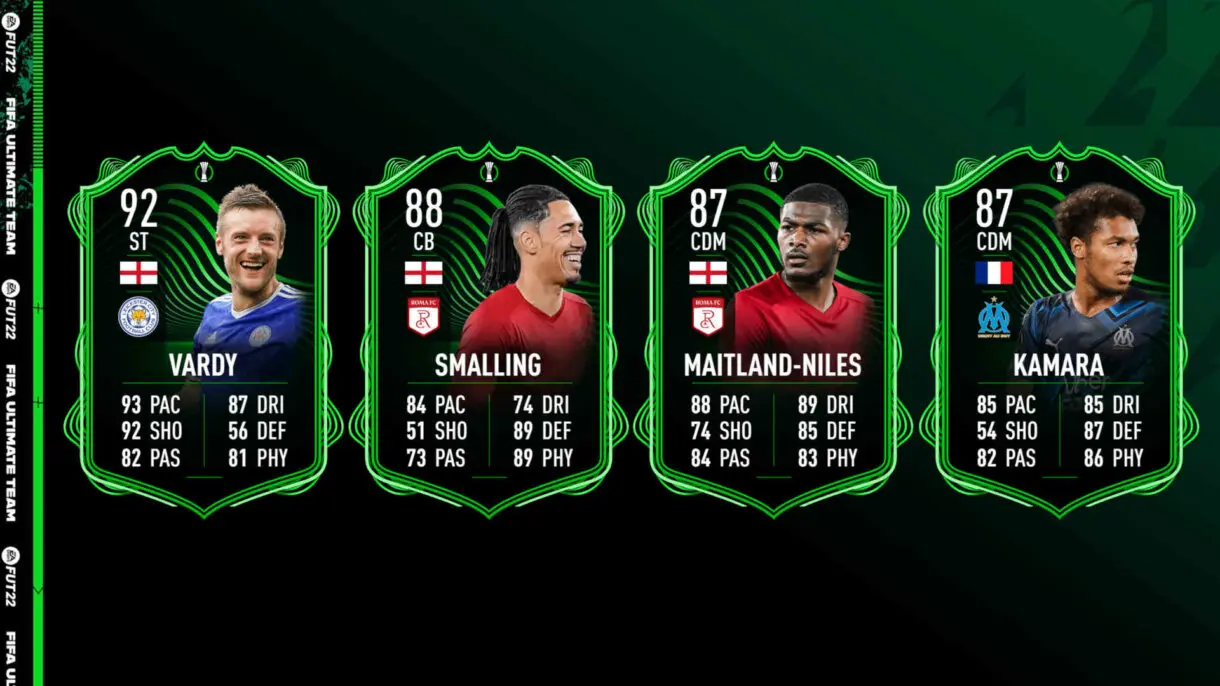 Cartas RTTF Conference League Vardy, Smalling, Maitland-Niles y Kamara FIFA 22 Ultimate Team