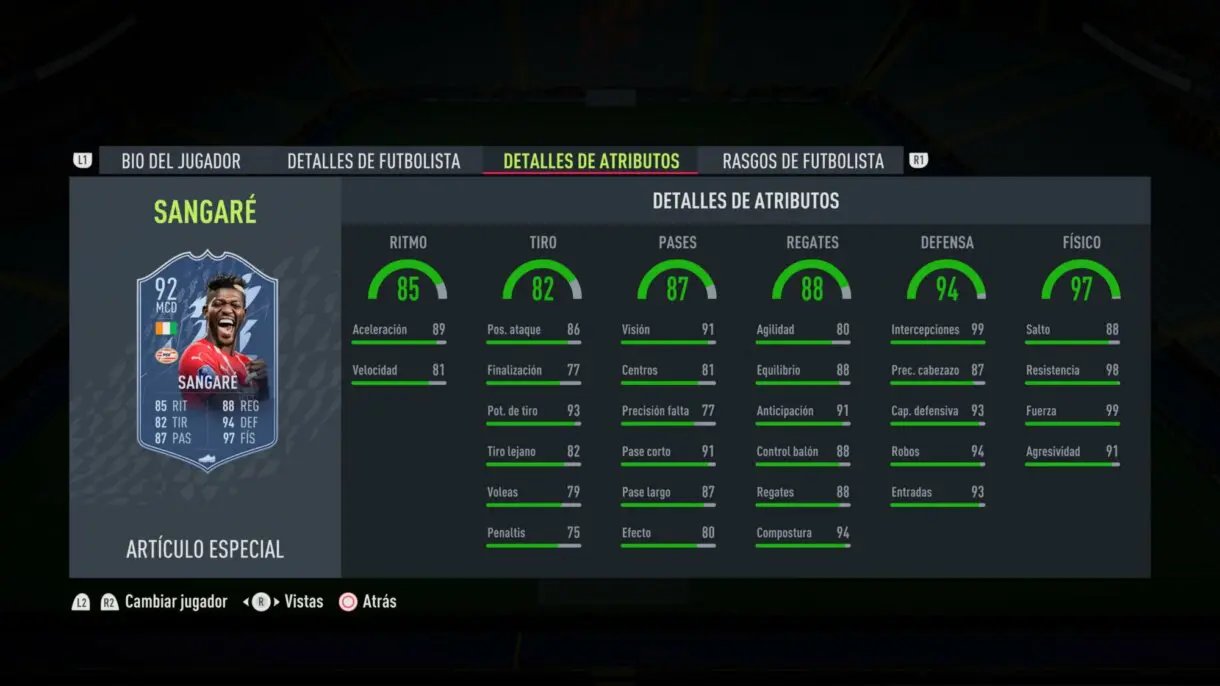 Stats in game Sangaré TOTS FIFA 22 Ultimate Team