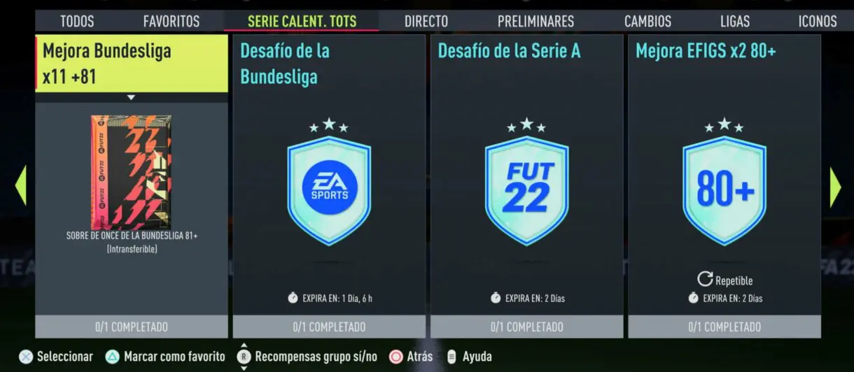 SBC´s de calentamiento TOTS FIFA 22 Ultimate Team